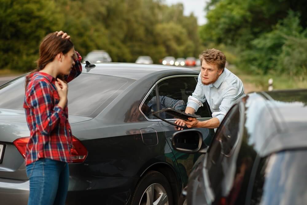 Rideshare driver hits car by accident.