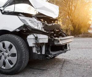 car with front-end damage from a car accident